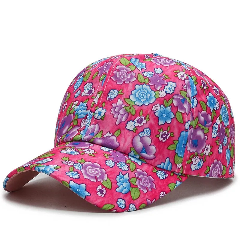 Rose Floral Print Embroidered Sport Baseball Cap for Women's Hip Hop Fashion