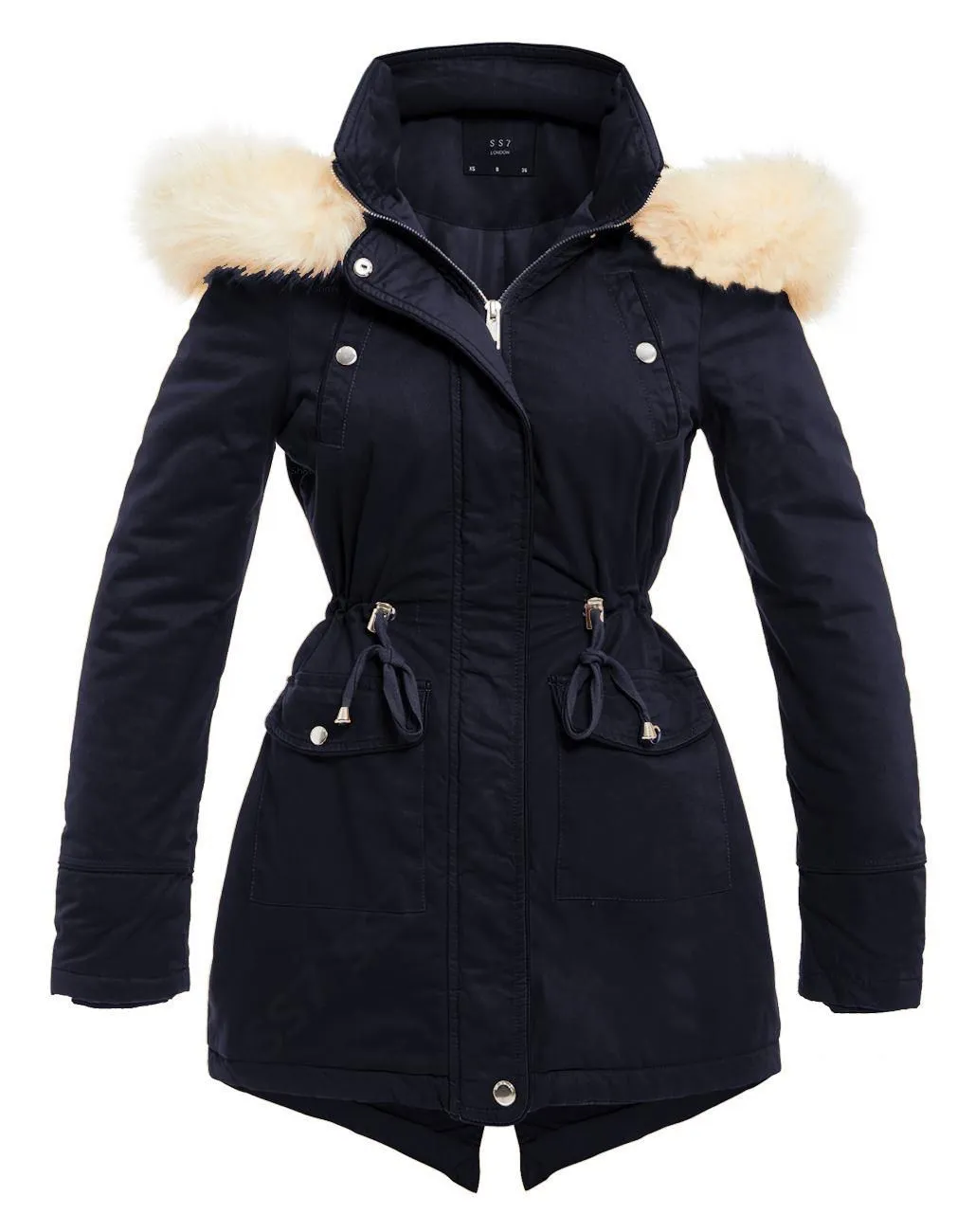 Mustard Women's Parka Coat with Fur, Sizes 8-16