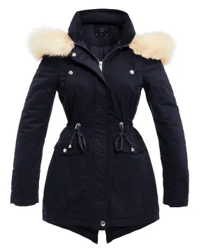 Mustard Women's Parka Coat with Fur, Sizes 8-16