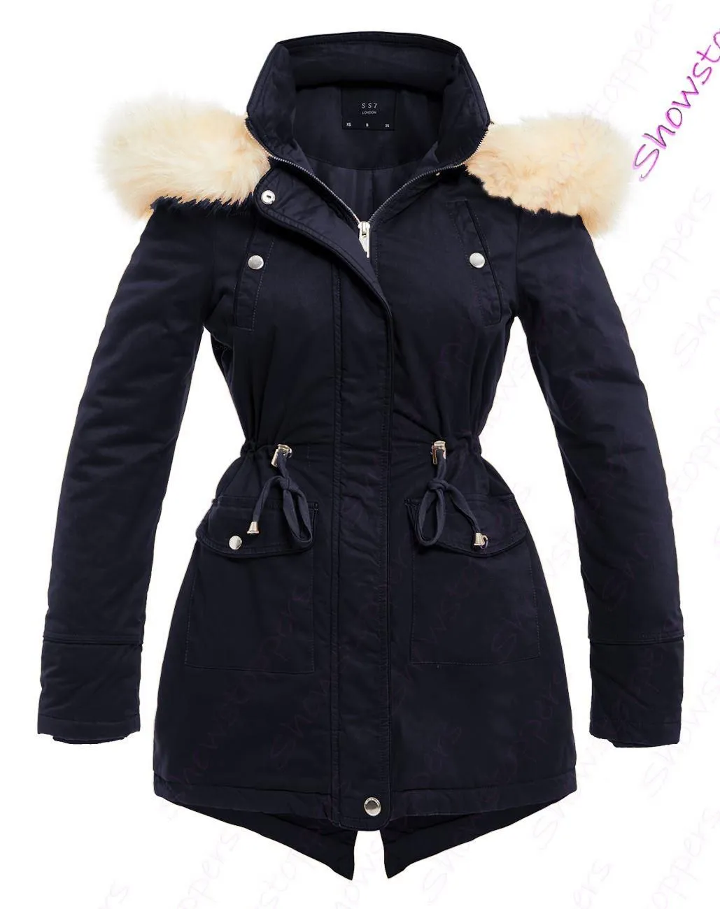 Mustard Women's Parka Coat with Fur, Sizes 8-16