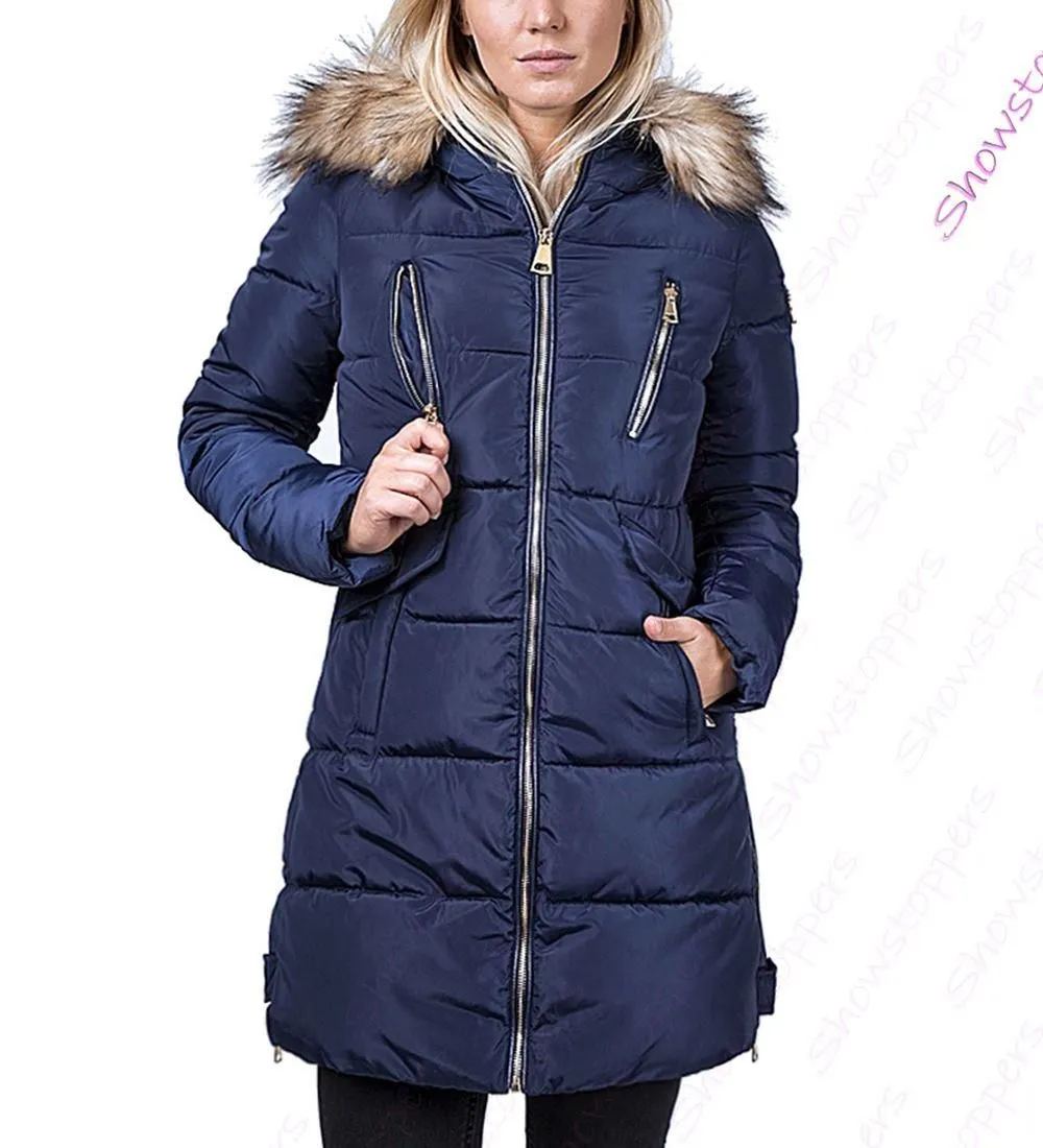 Hooded Parka - Women's Premium Faux Fur Padded Coat in UK Sizes 8, 10, 12, 14