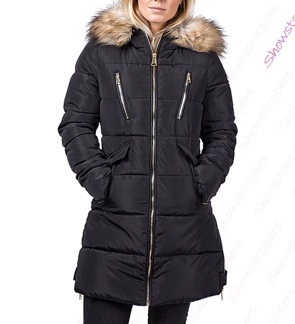 Hooded Parka - Women's Premium Faux Fur Padded Coat in UK Sizes 8, 10, 12, 14