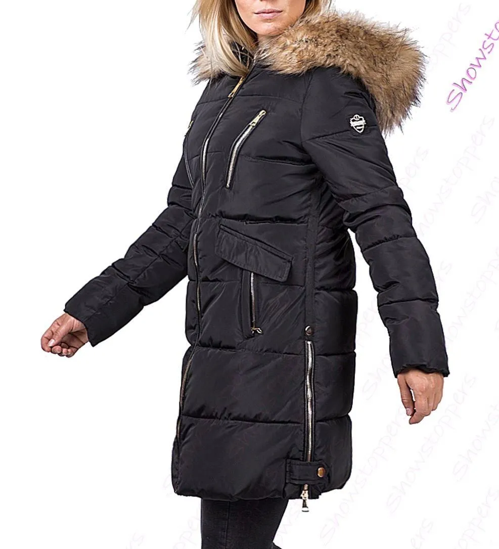 Hooded Parka - Women's Premium Faux Fur Padded Coat in UK Sizes 8, 10, 12, 14