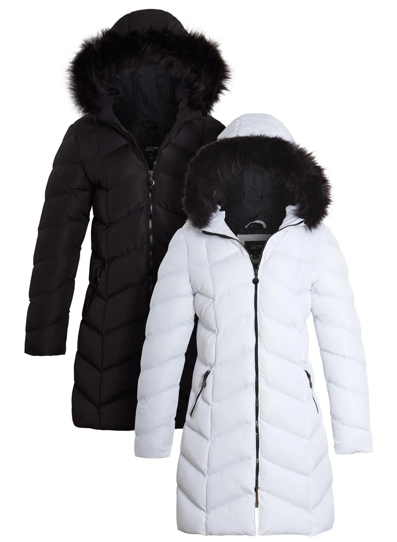 Women's White and Black Puffer Coat in UK Sizes 8 to 16