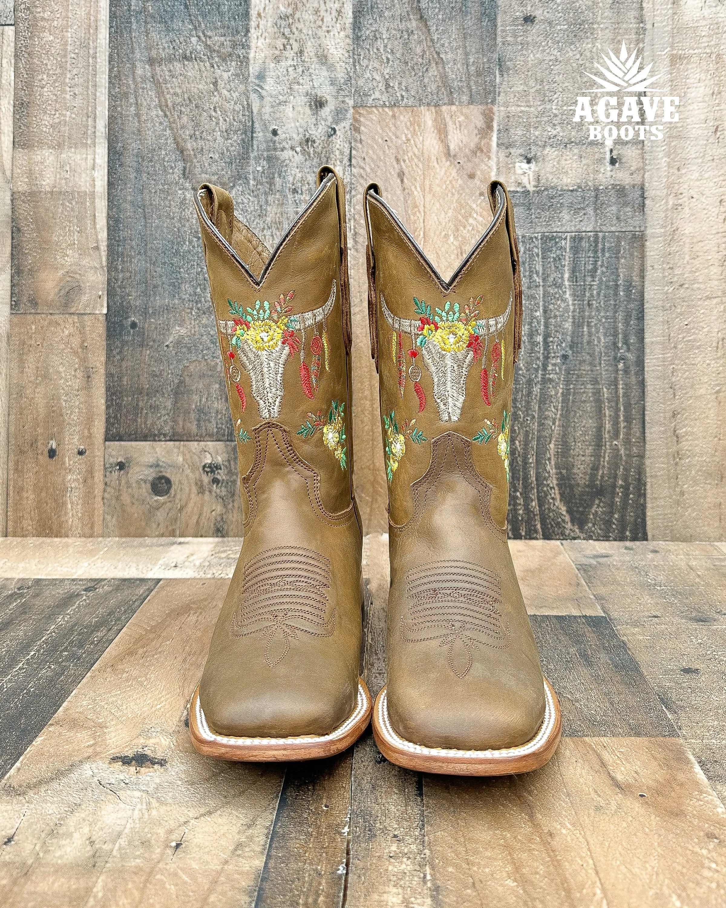 Women's Square Toe Cowboy Boots with Skull Design