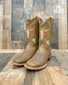 Women's Square Toe Cowboy Boots with Skull Design