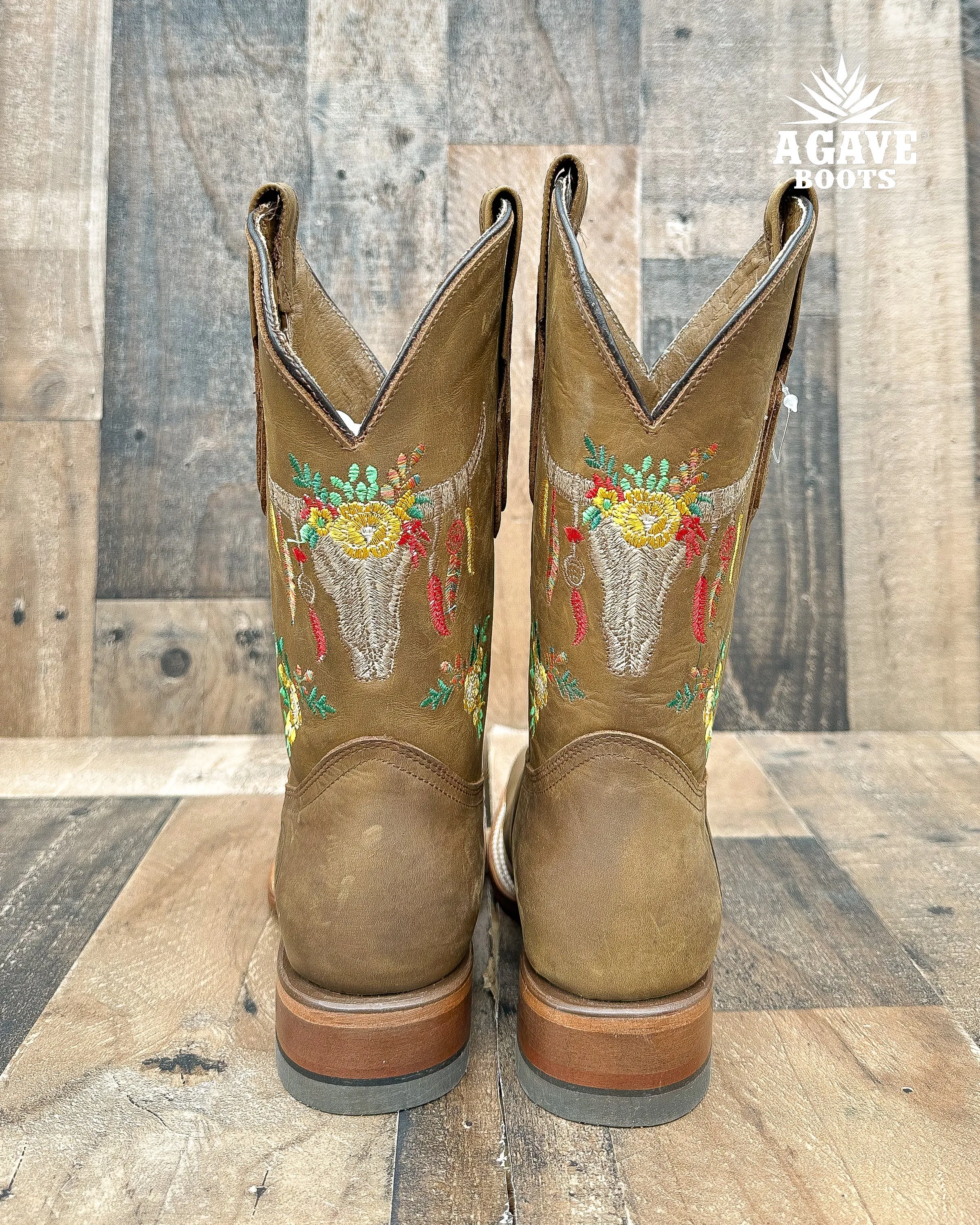 Women's Square Toe Cowboy Boots with Skull Design