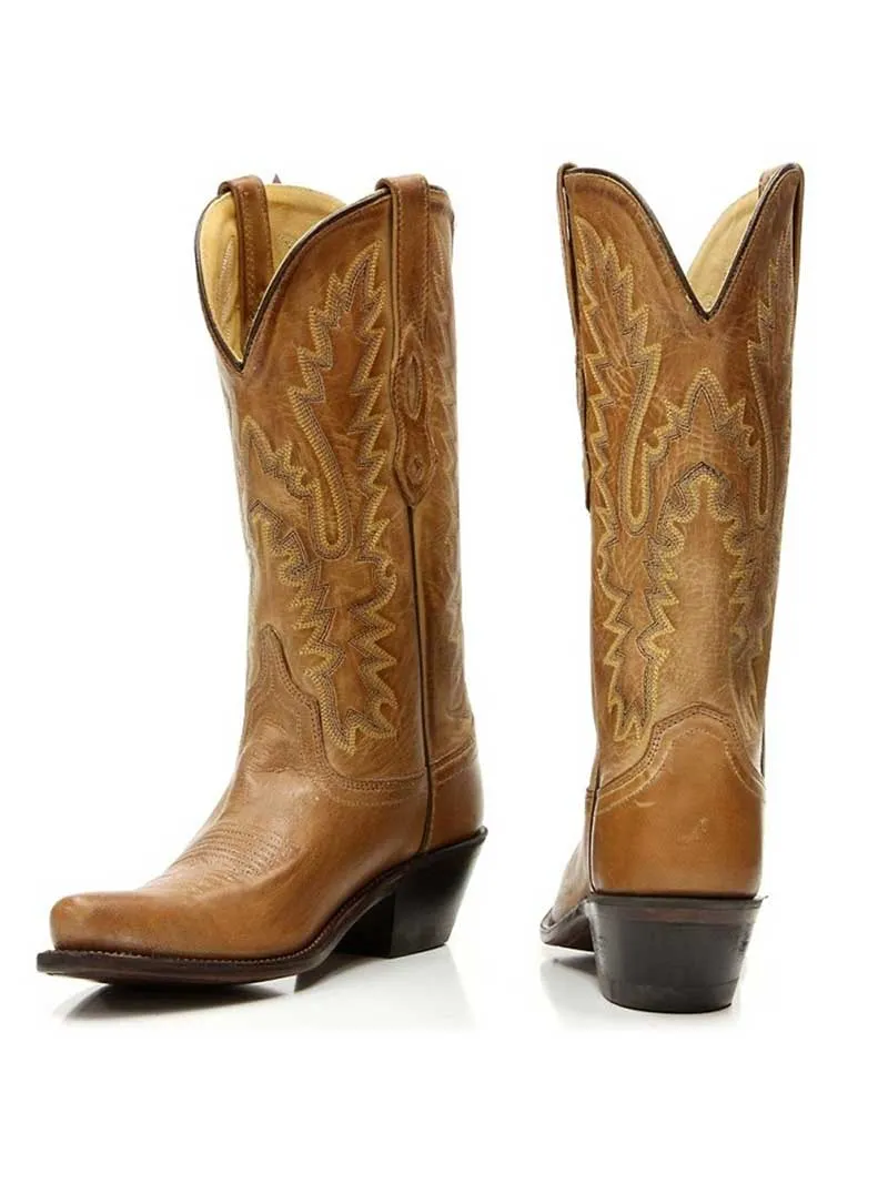 Women's Tan Cowgirl Boots 12 inch Fashion Snip Toe Old West LF1529