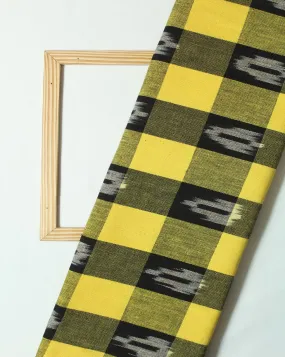 Yellow and Black Ikat Checkered Cotton Fabric