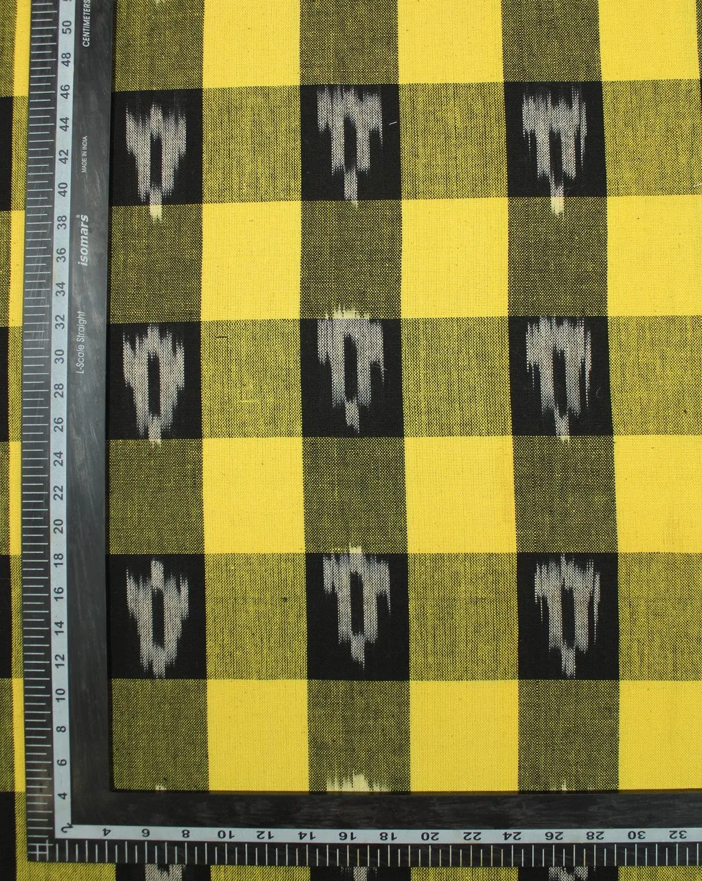 Yellow and Black Ikat Checkered Cotton Fabric