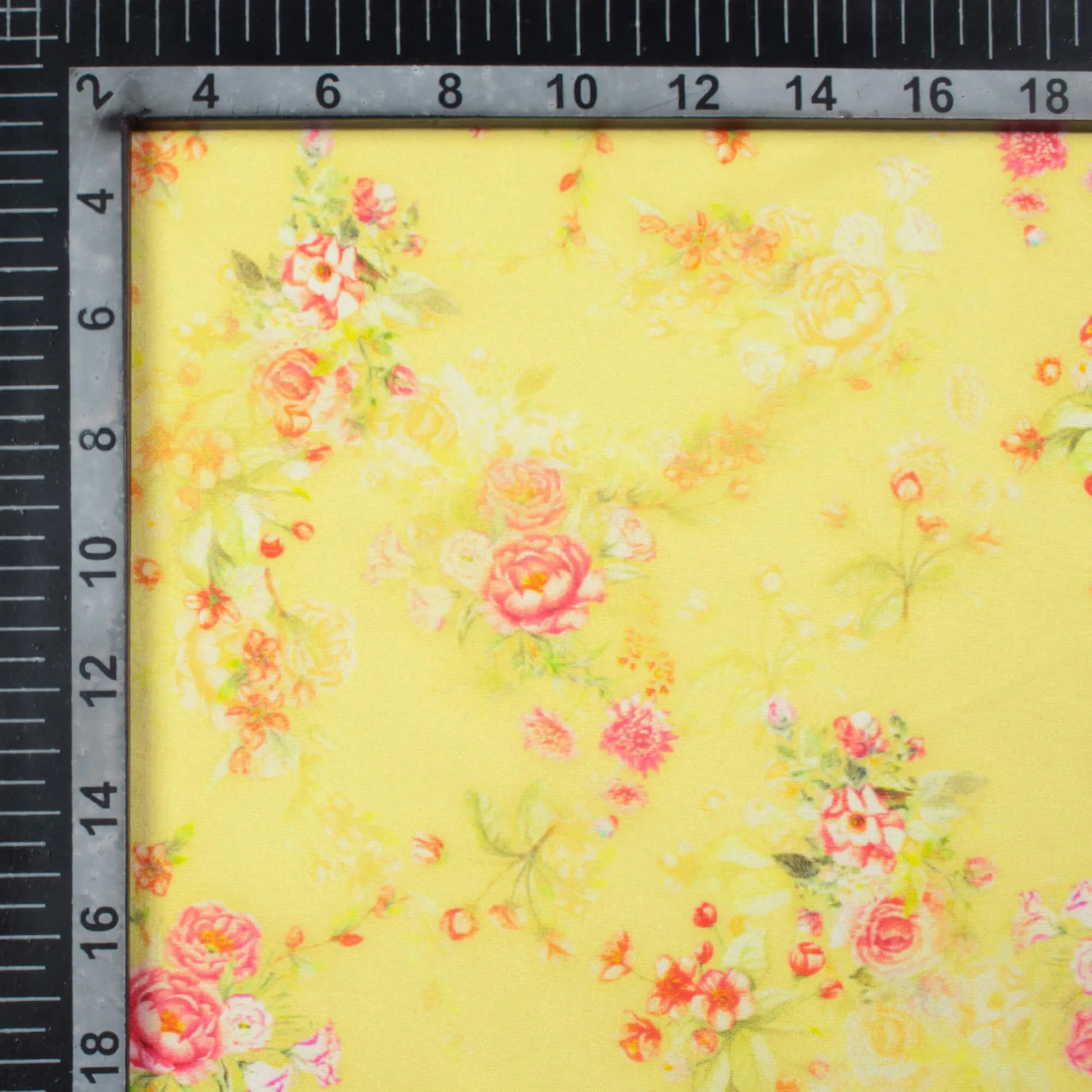 Yellow Pink Floral Print Micro Crepe Fabric