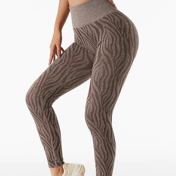 Zebra Print High Waist Leggings in Silky Mist Brown